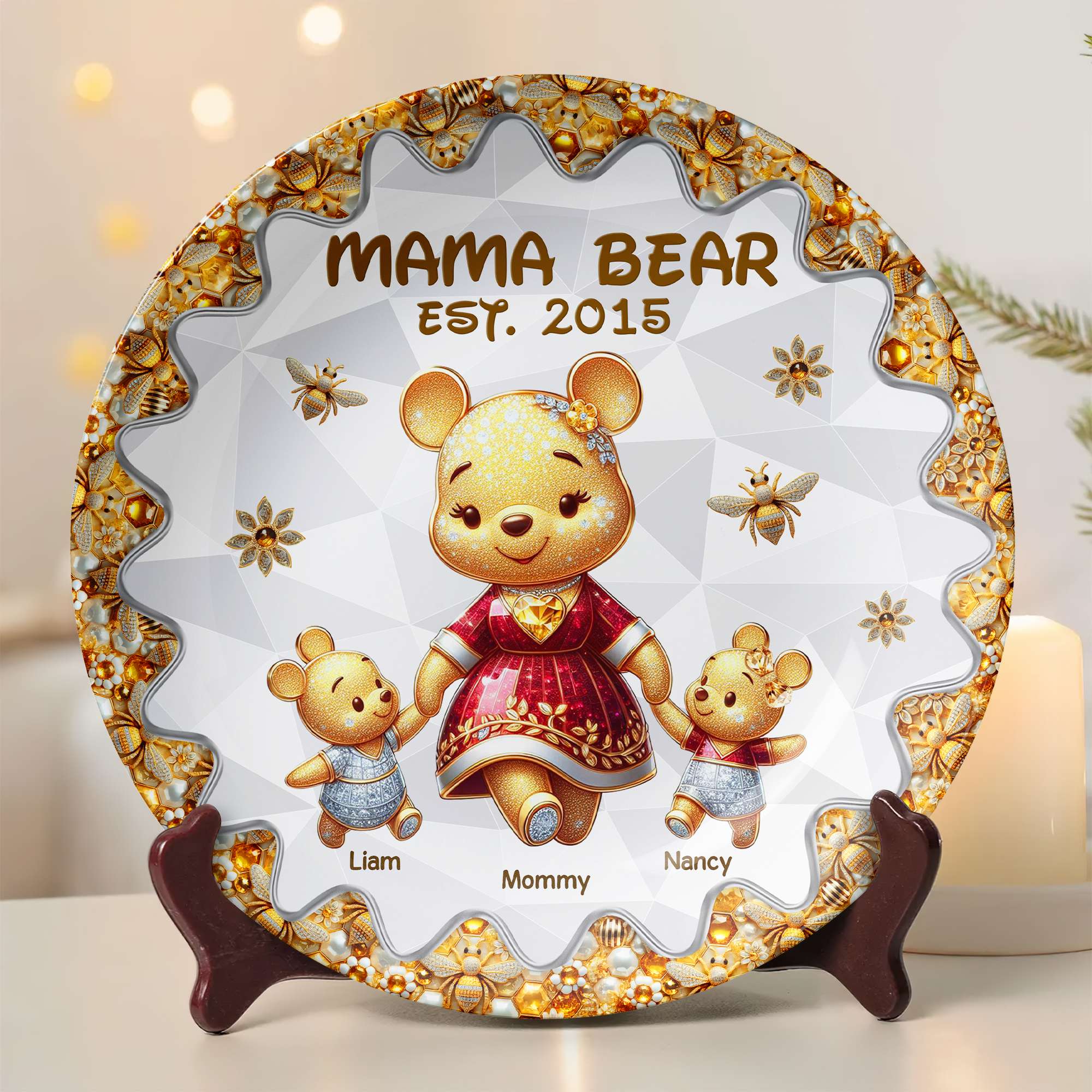 "Celebrate Mom's Love with Personalized Touch" - Ceramic Round Plate, Custom Gift for Mom, Grandma, and Kids Ceramic Round Plate PopCulturePrints