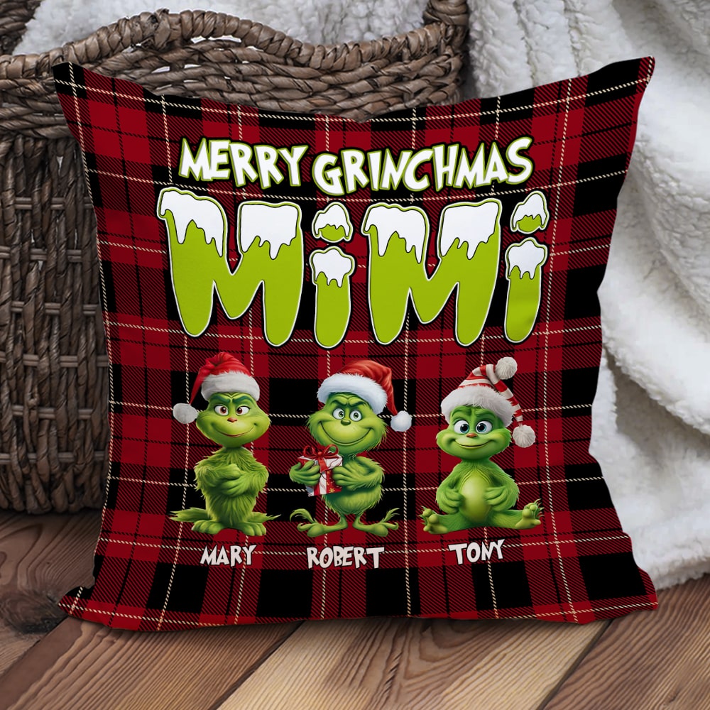 Personalized Grinch Christmas Pillow for Mama