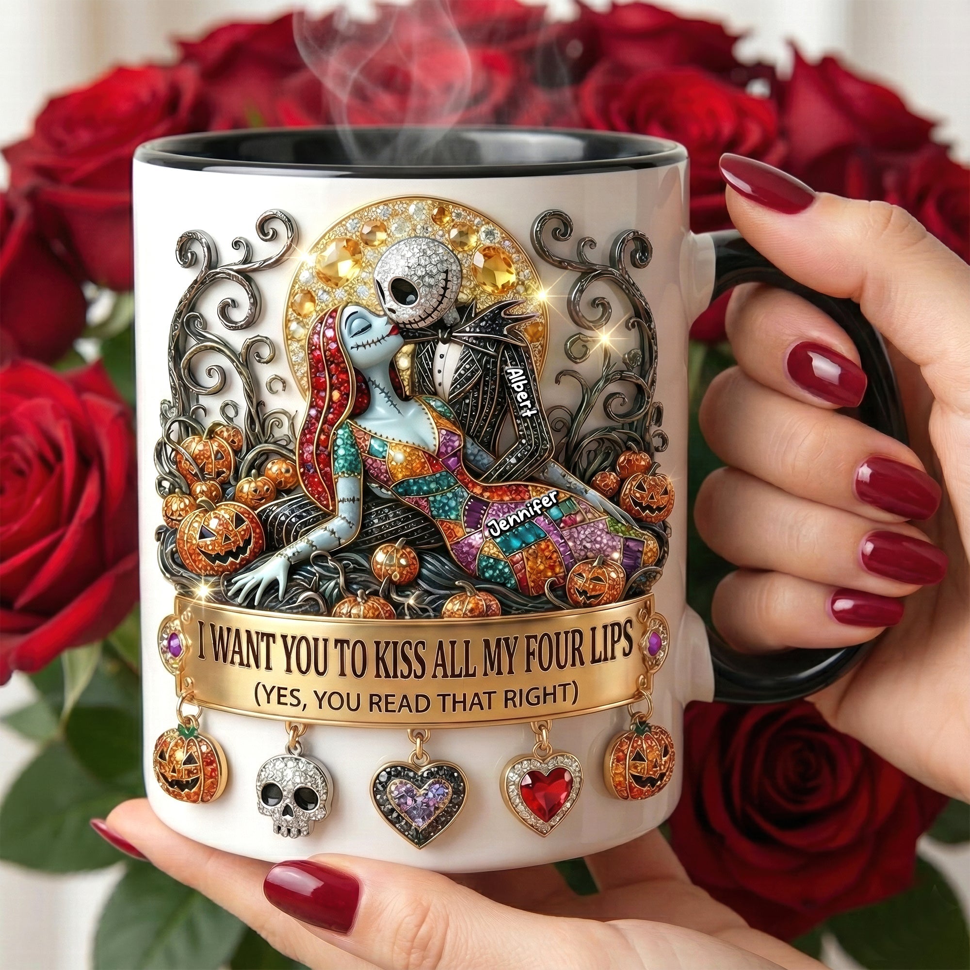 Kiss of Love - Personalized Kissing Skeleton Couple Coffee Mug | Perfect Gift for Couples Coffee Mug PopCulturePrints