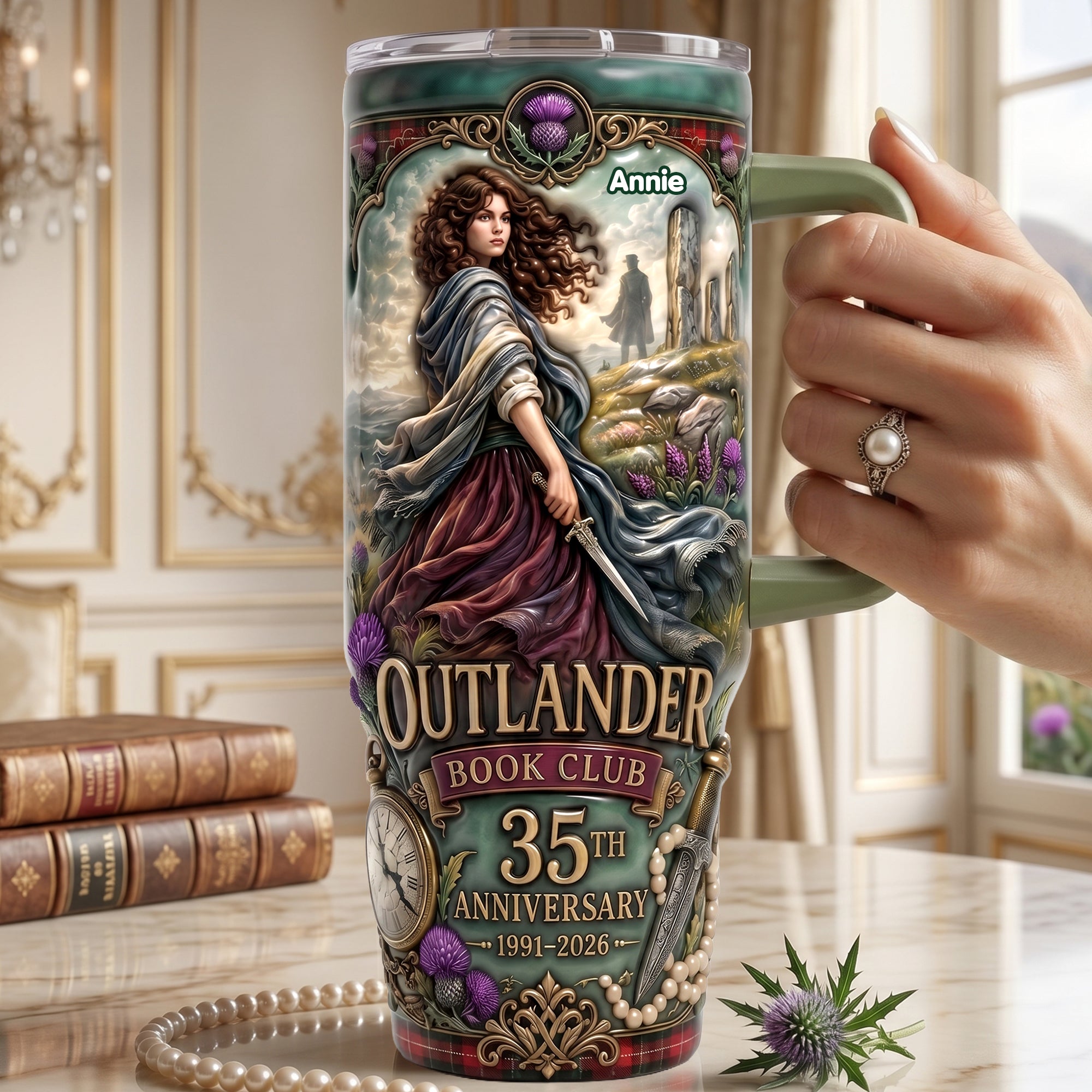 “Embrace Adventure with Every Sip!” - Fantasy Time Traveler 40oz Tumbler With Handle - Personalized Gift for Book Lovers, Travelers, and Special Occasions Tumbler Cup PopCulturePrints