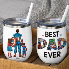 Load image into Gallery viewer, Personalized Best Dad Ever Superhero Wine Tumbler Tumbler Cup PopCulturePrints
