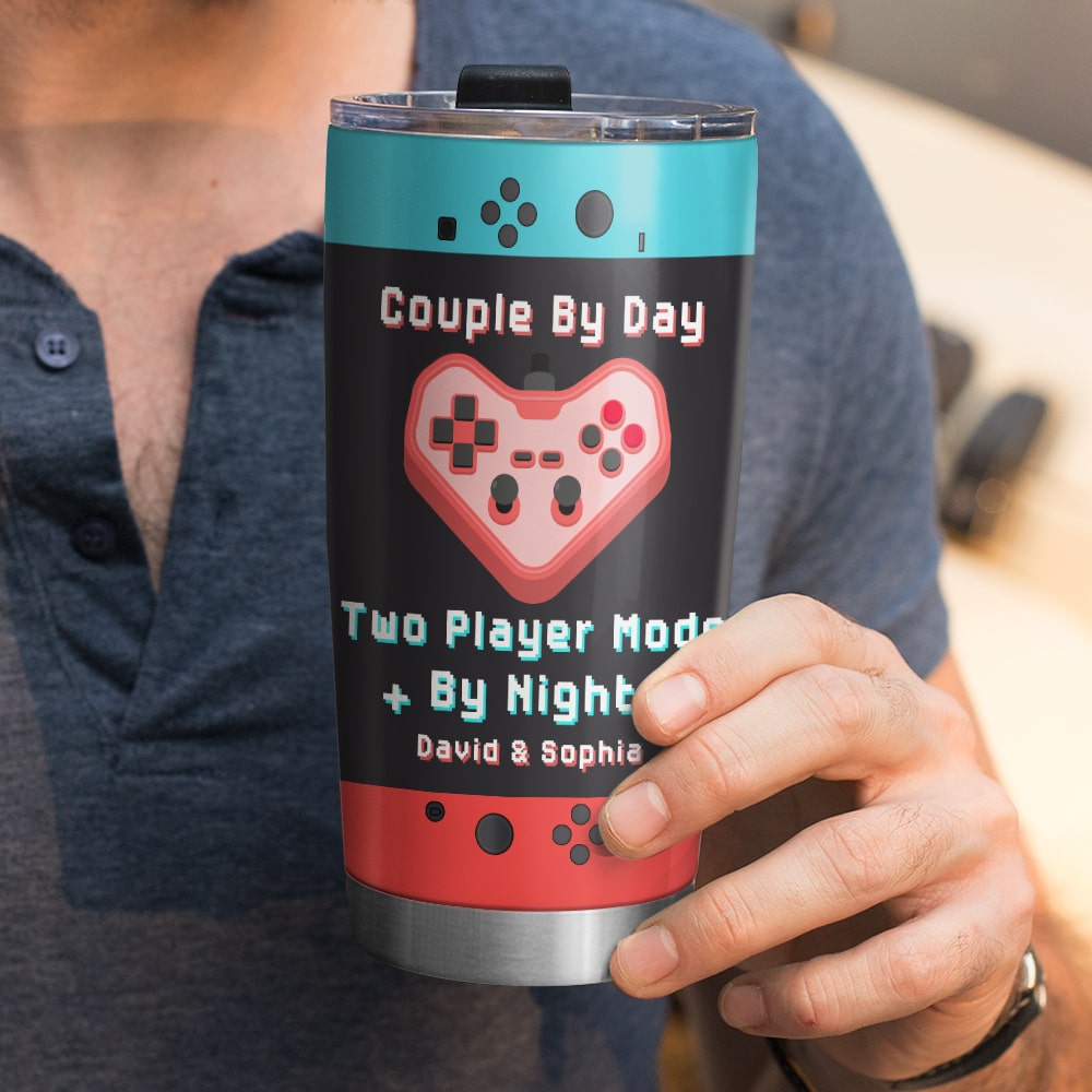 Couple By Day, Two Player Mode By Night - Personalized Gamer Tumbler Tumbler Cup PopCulturePrints
