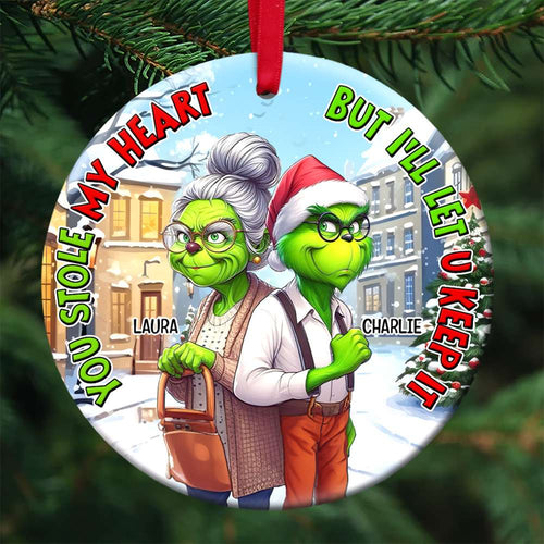 Personalized Grinch Couple Ceramic Ornament | You Stole My Heart Ornament PopCulturePrints