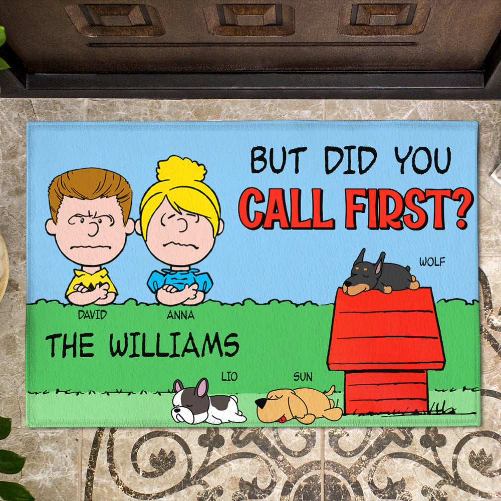 Personalized Dog Lover Couple Doormat - Call First Design