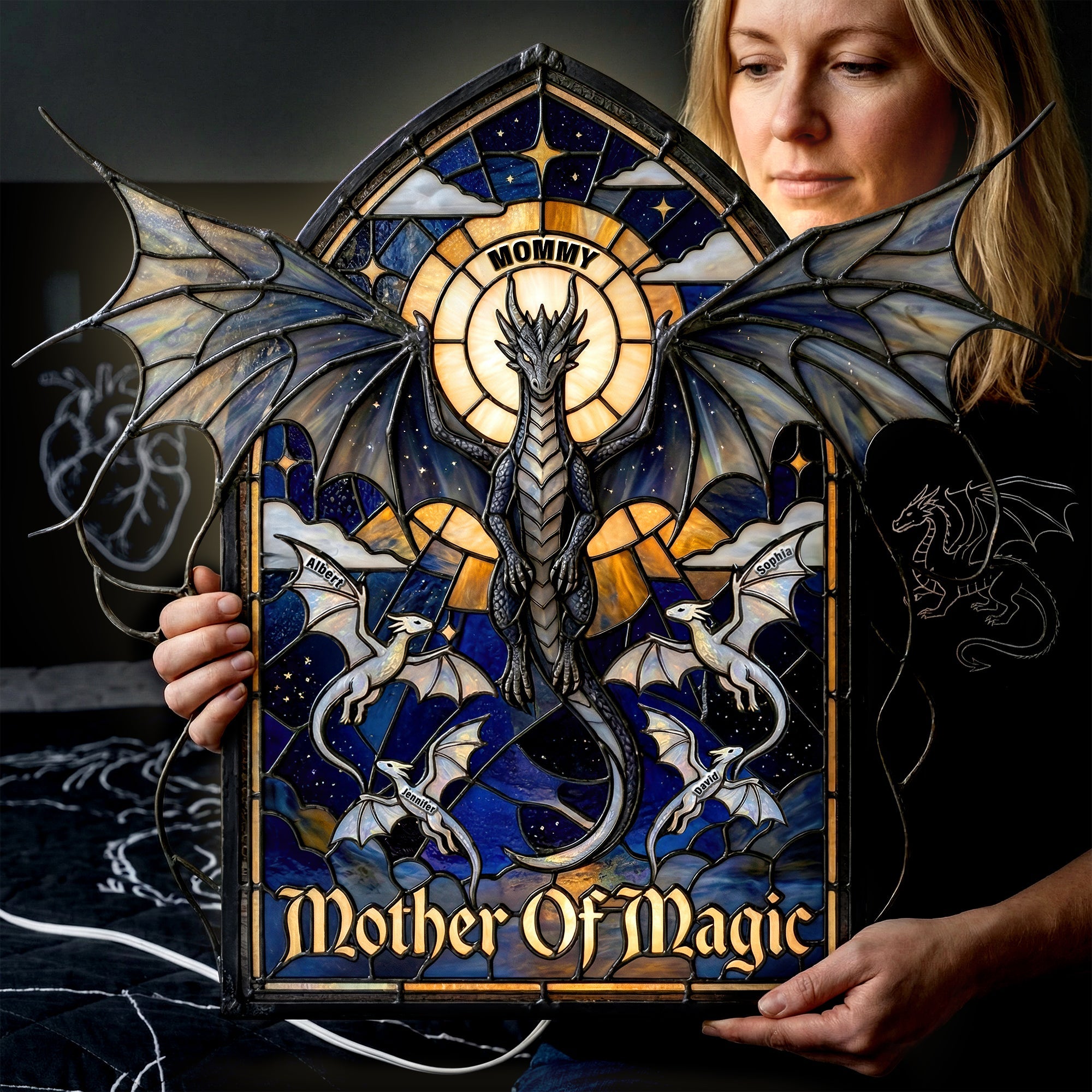 “Mother Of Magic” - Personalized Dragon Mom Light Box - Unique Gift for Moms and Grandmas Light Box PopCulturePrints