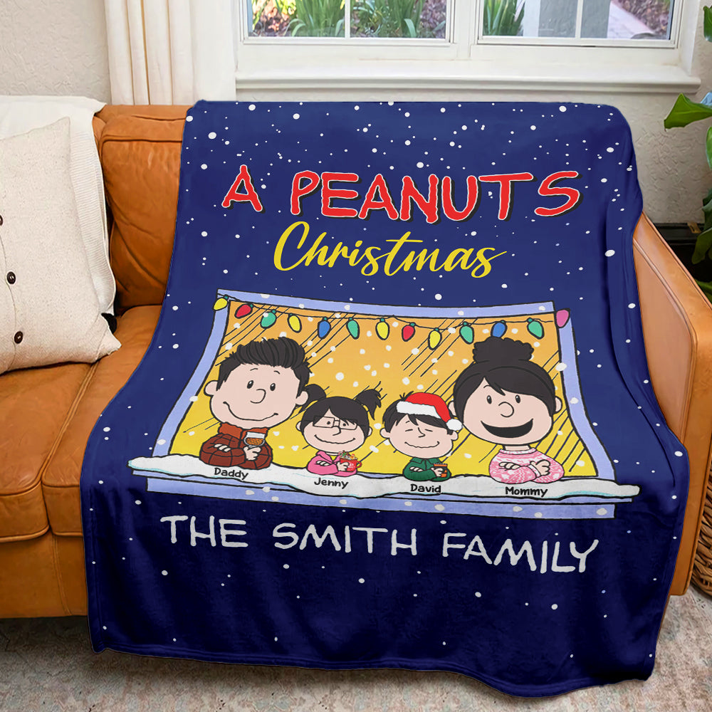 Custom Family Cartoon Christmas Blanket - Peanuts Style