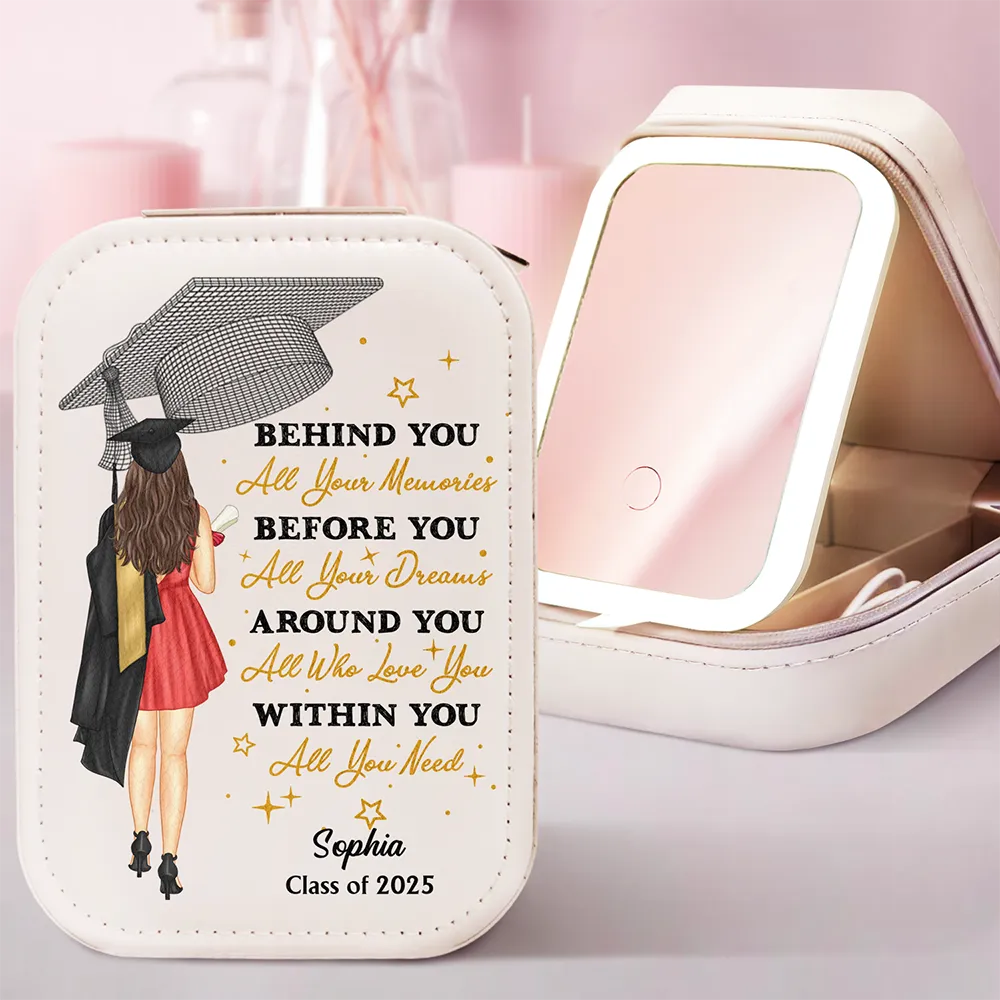 Behind You All Memories - Personalized Makeup Box with LED Mirror Makeup Box PopCulturePrints