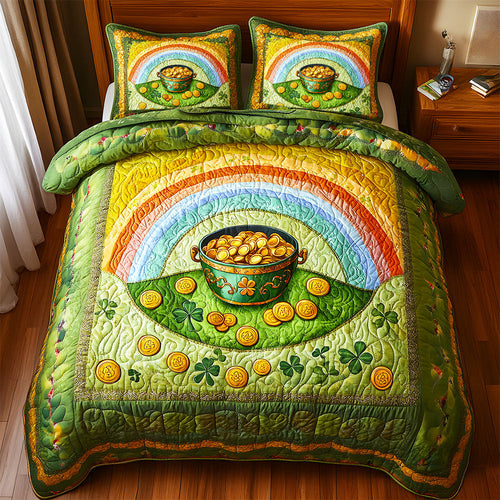 Personalized St. Patrick's Day Quilt Bedding Set – Rainbow & Pot of Gold Blanket PopCulturePrints