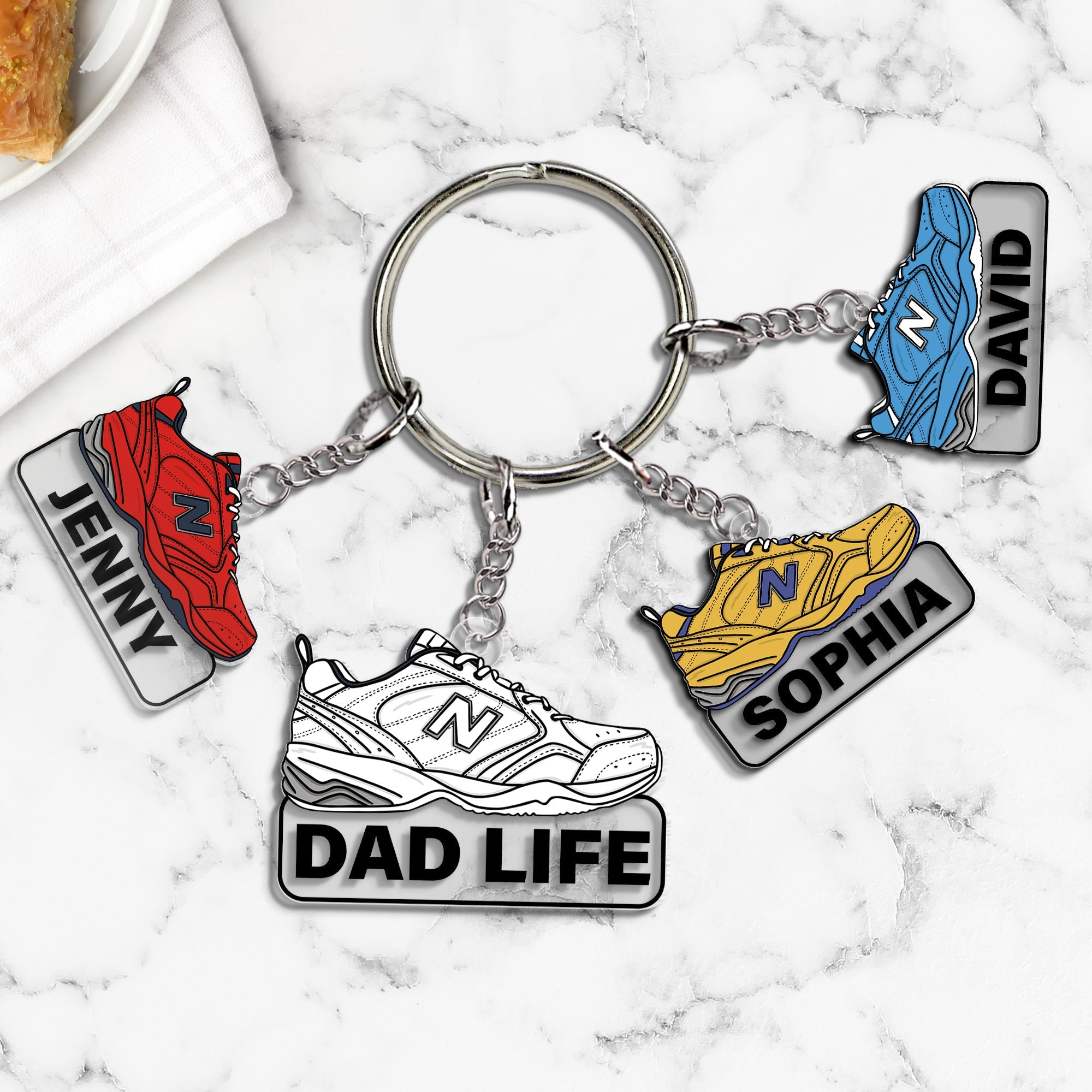 Personalized Dad Keychain with Shoe Charms - Custom Names Keychains PopCulturePrints