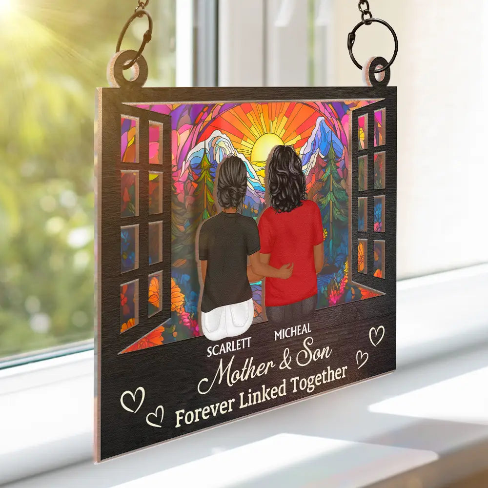 "Mother & Daughter Forever Linked Together" - Personalized Suncatcher Ornament - Perfect Gift for Mom and Grandma Suncatcher Ornament PopCulturePrints