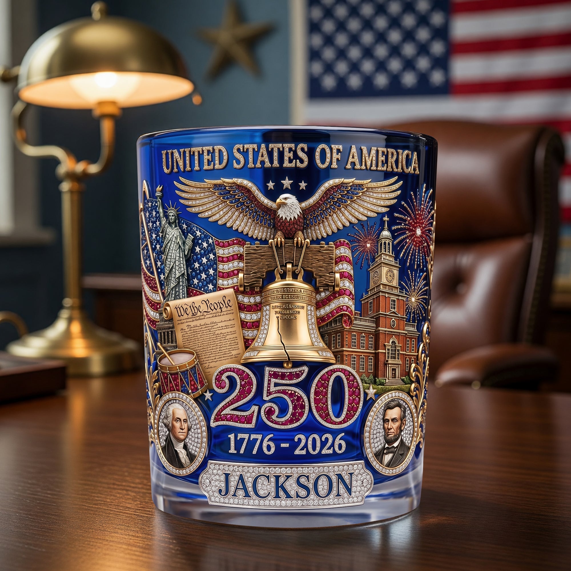 "Celebrate 250 Years of Freedom!" - USA 250th Anniversary Personalized Round Glass - Unique Gift for Family and Friends