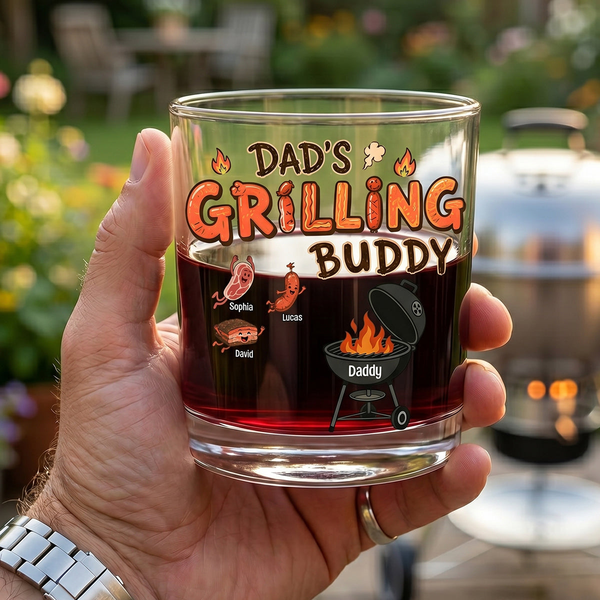 “Grill Together, Stay Together” - Personalized Grilling Buddy Dad and Kids Glass - Gift for Dad, Grandpa, Family Glass PopCulturePrints