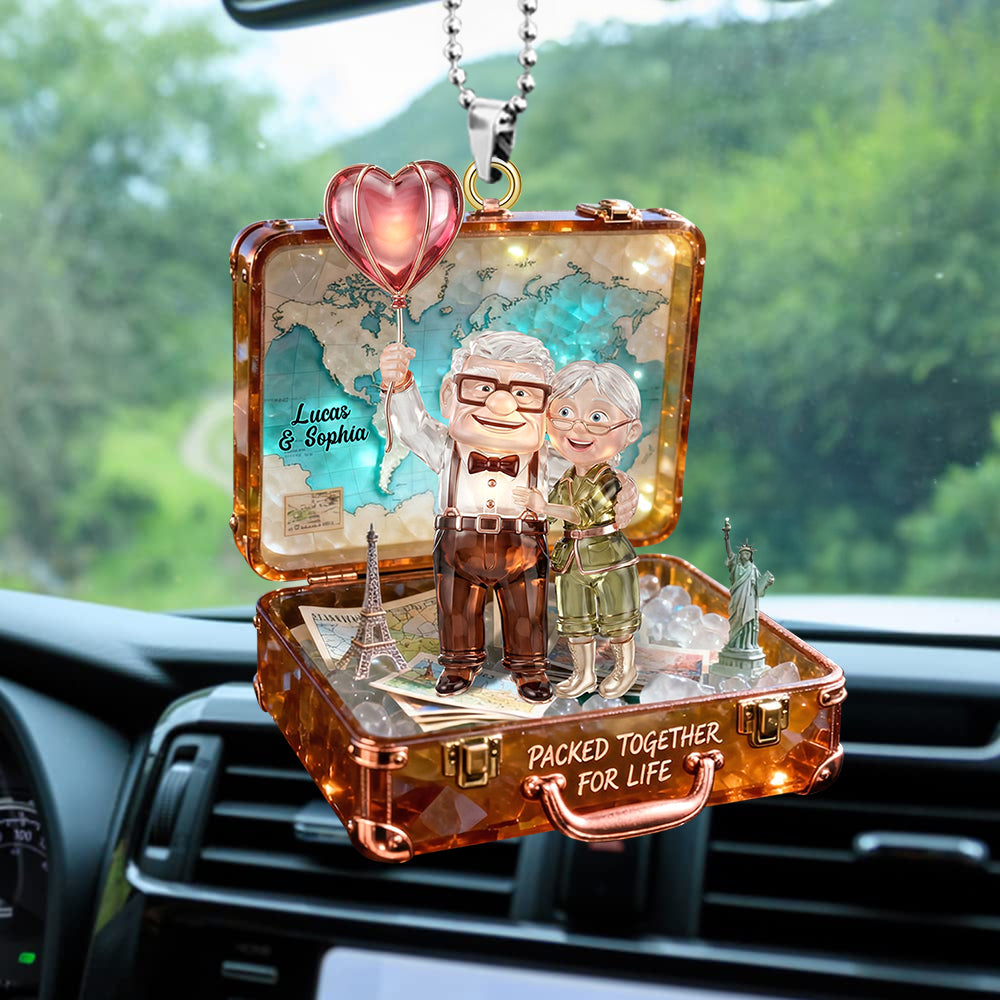 Packed Together for Life - Personalized Traveling Couple Car Hanging Ornament - A Unique Gift for Adventurous Couples Ornament PopCulturePrints
