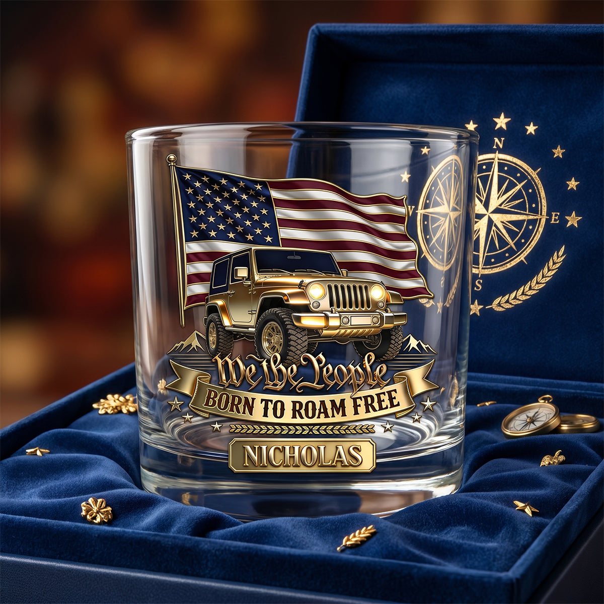 “Born To Roam Free” - Custom Drinking Glass for Off-road Lovers - Personalized Gift for Adventure Seekers