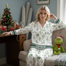 Load image into Gallery viewer, &quot;Embrace the Holiday Spirit with Comfort - Christmas Toile de Jouy Button Up Pajamas, Personalized Gift for Her&quot; Pajama Set PopCulturePrints
