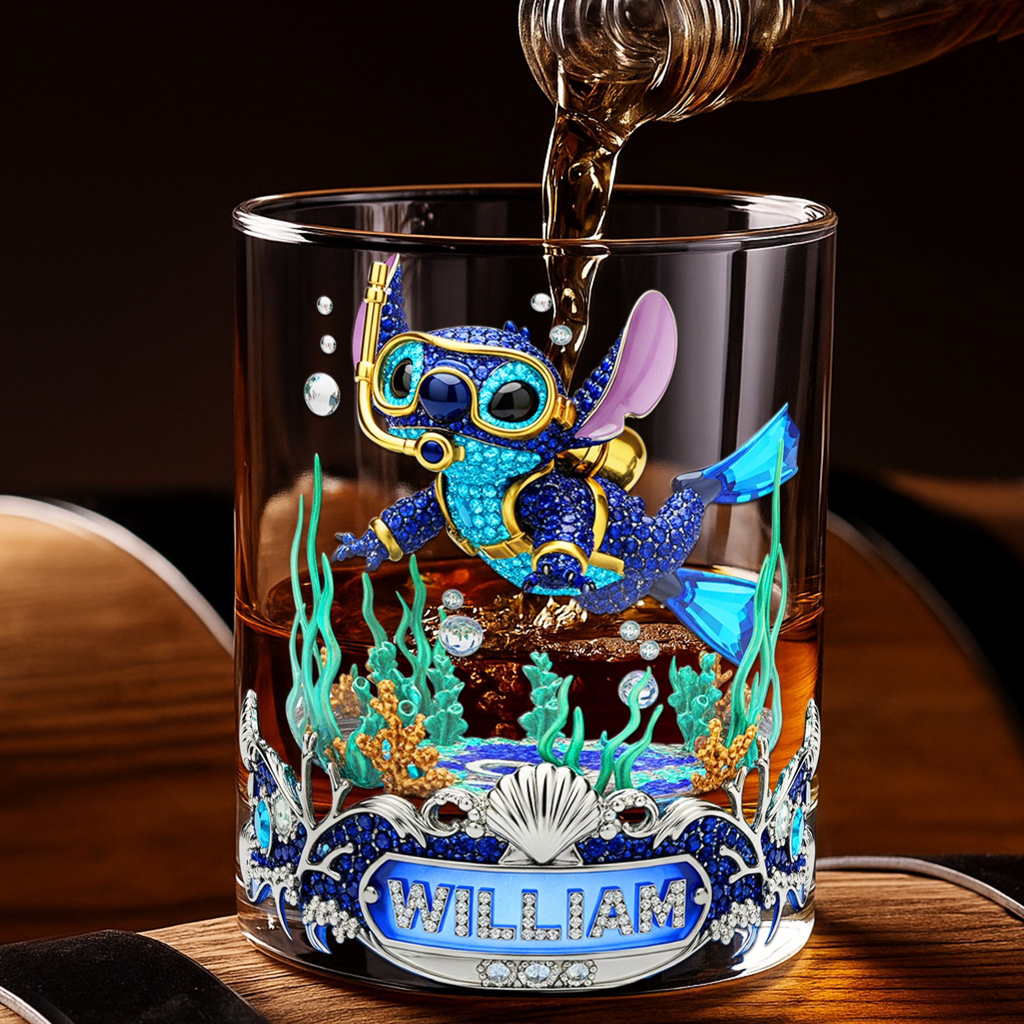 "Dive Into Fun!" - Personalized Scuba Diving Alien Drinking Glass - Unique Gift for Scuba Divers and Ocean Lovers Whiskey Glass PopCulturePrints