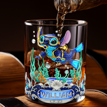 Load image into Gallery viewer, &quot;Dive Into Fun!&quot; - Personalized Scuba Diving Alien Drinking Glass - Unique Gift for Scuba Divers and Ocean Lovers Whiskey Glass PopCulturePrints
