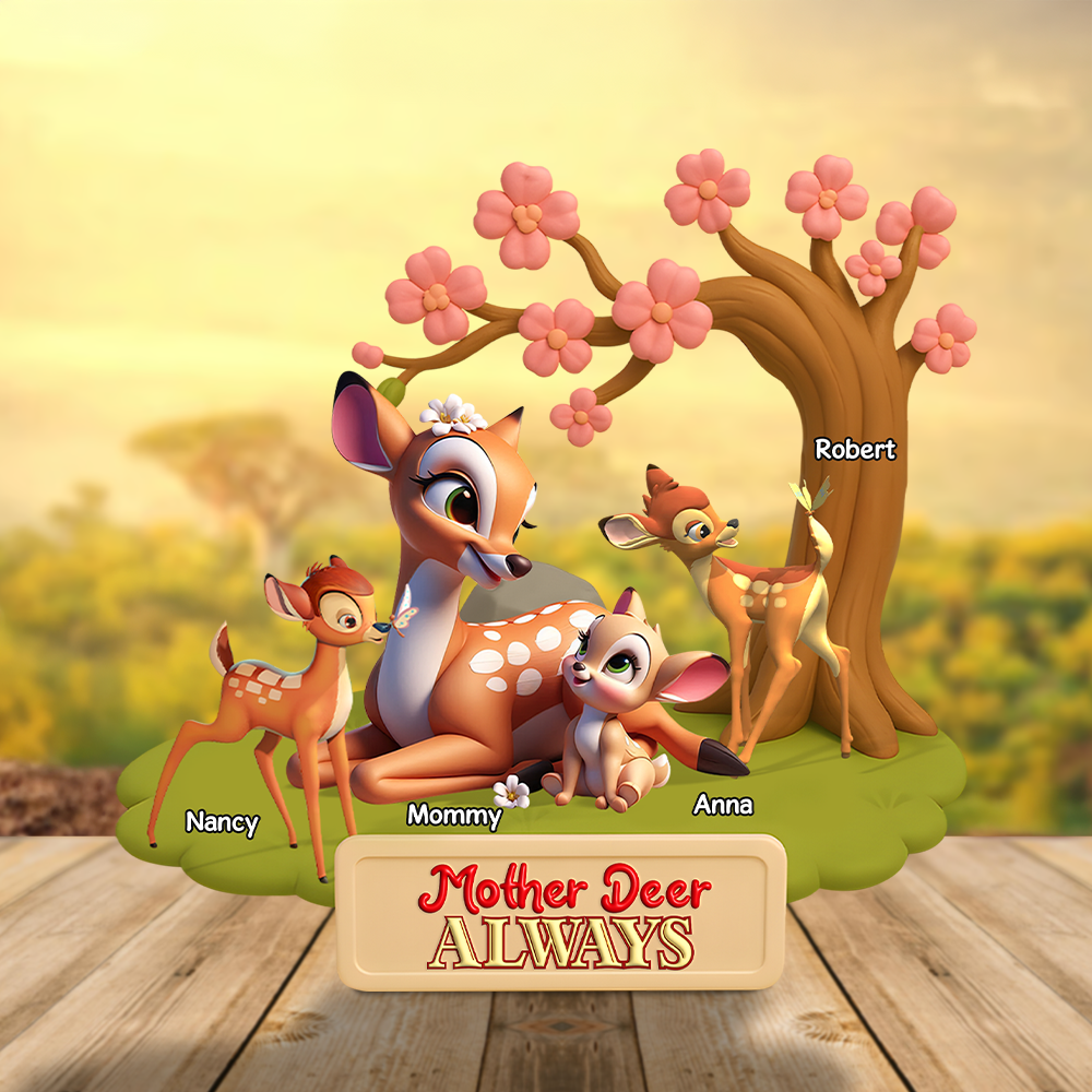 "Mother Deer Always - A Loving Tribute to Mom" - Personalized Gift for Mom, Grandma, and Loved Ones Shaped Plaques PopCulturePrints
