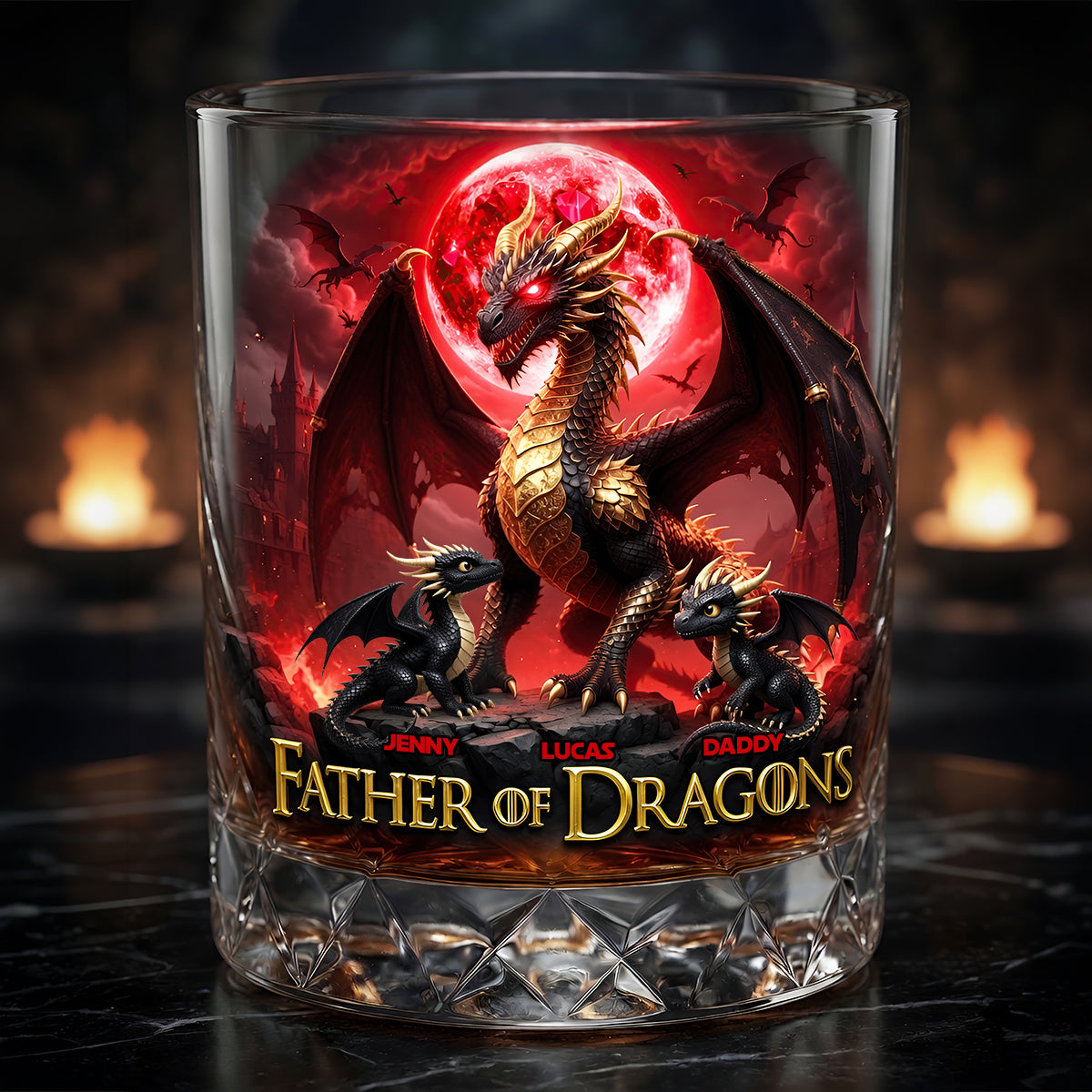 “Father of Dragons” – Personalized Round Glass – Unique Gift for Dad and Grandpa Glass PopCulturePrints