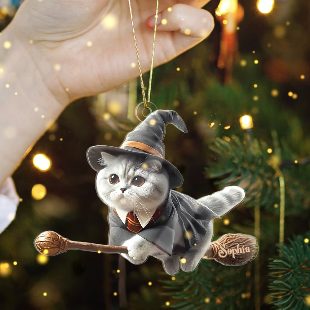 Personalized Wizard Cat Acrylic Ornament for Cat Lovers