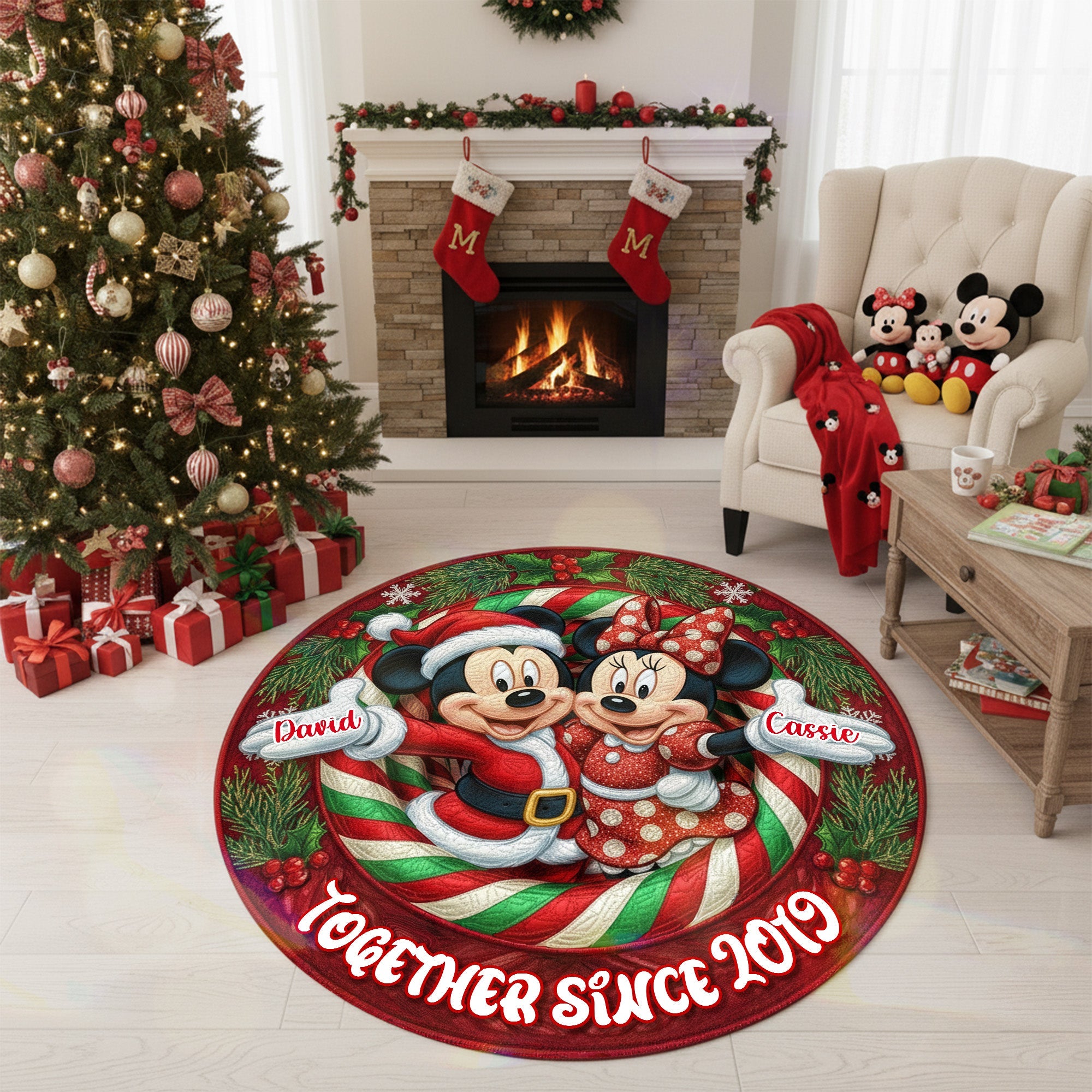 Together Since 2019 - Personalized Christmas Gift for Couples - Quilted Round Mat Doormat PopCulturePrints