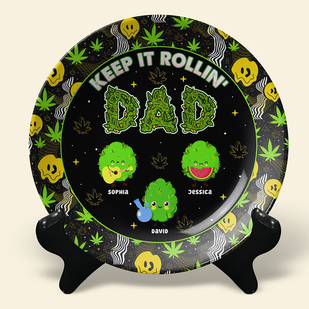 “Keep It Rollin’ DAD” - Personalized Ceramic Round Plate for Dad, Perfect Gift for Father's Day & Grandpa Ceramic Round Plate PopCulturePrints