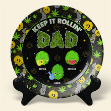Load image into Gallery viewer, “Keep It Rollin’ DAD” - Personalized Ceramic Round Plate for Dad, Perfect Gift for Father&#39;s Day &amp; Grandpa Ceramic Round Plate PopCulturePrints
