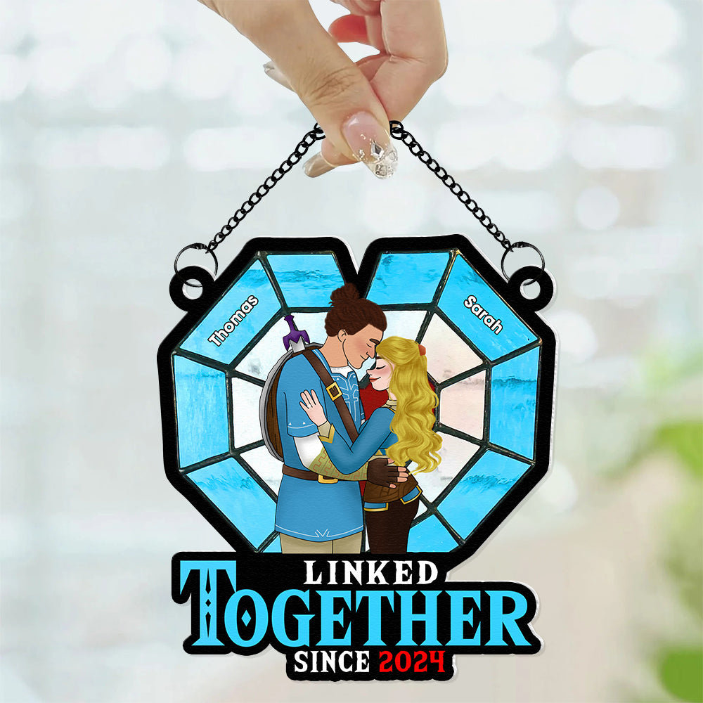 Personalized Suncatcher Ornament for Couples - Linked Together Since 2022 Ornament PopCulturePrints
