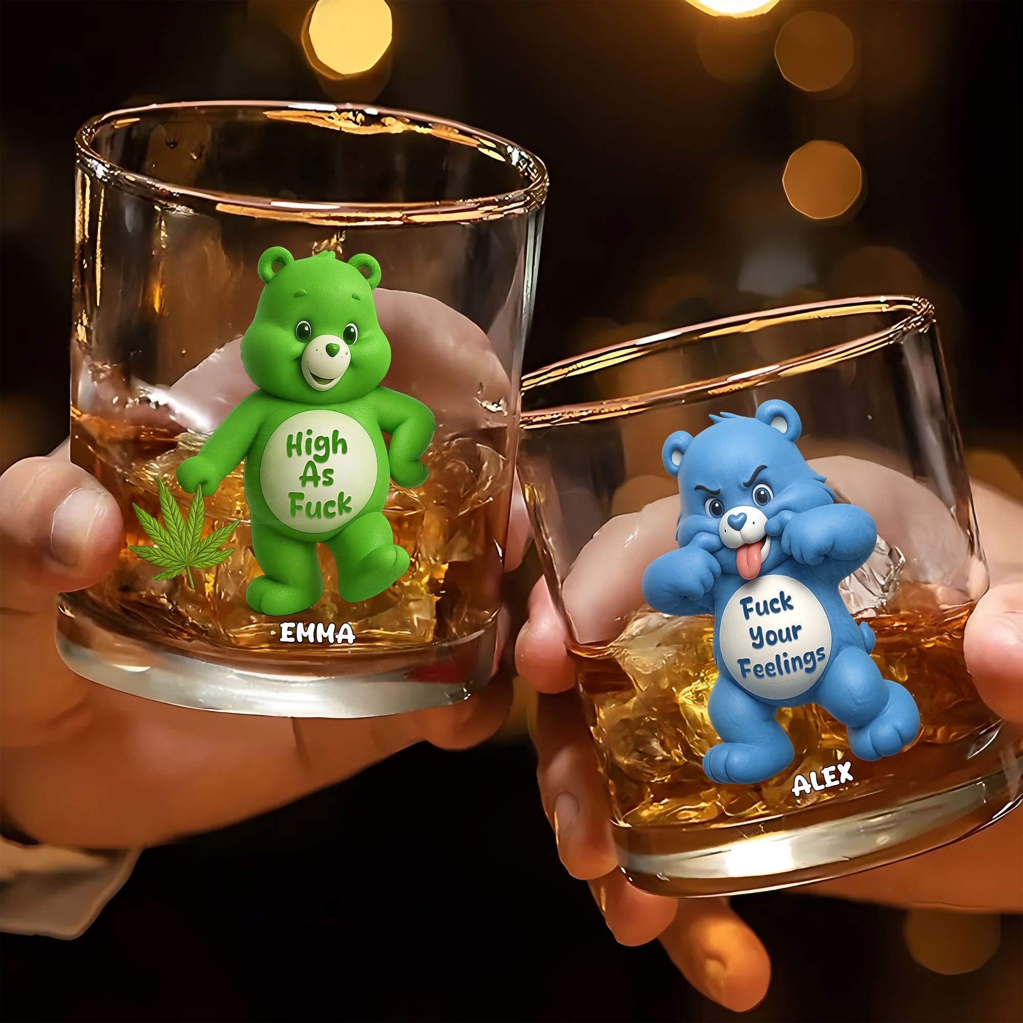 Funny Cartoon Bear Whiskey Glass - Perfect Personalized Gift for Cartoon Lovers Whiskey Glass PopCulturePrints