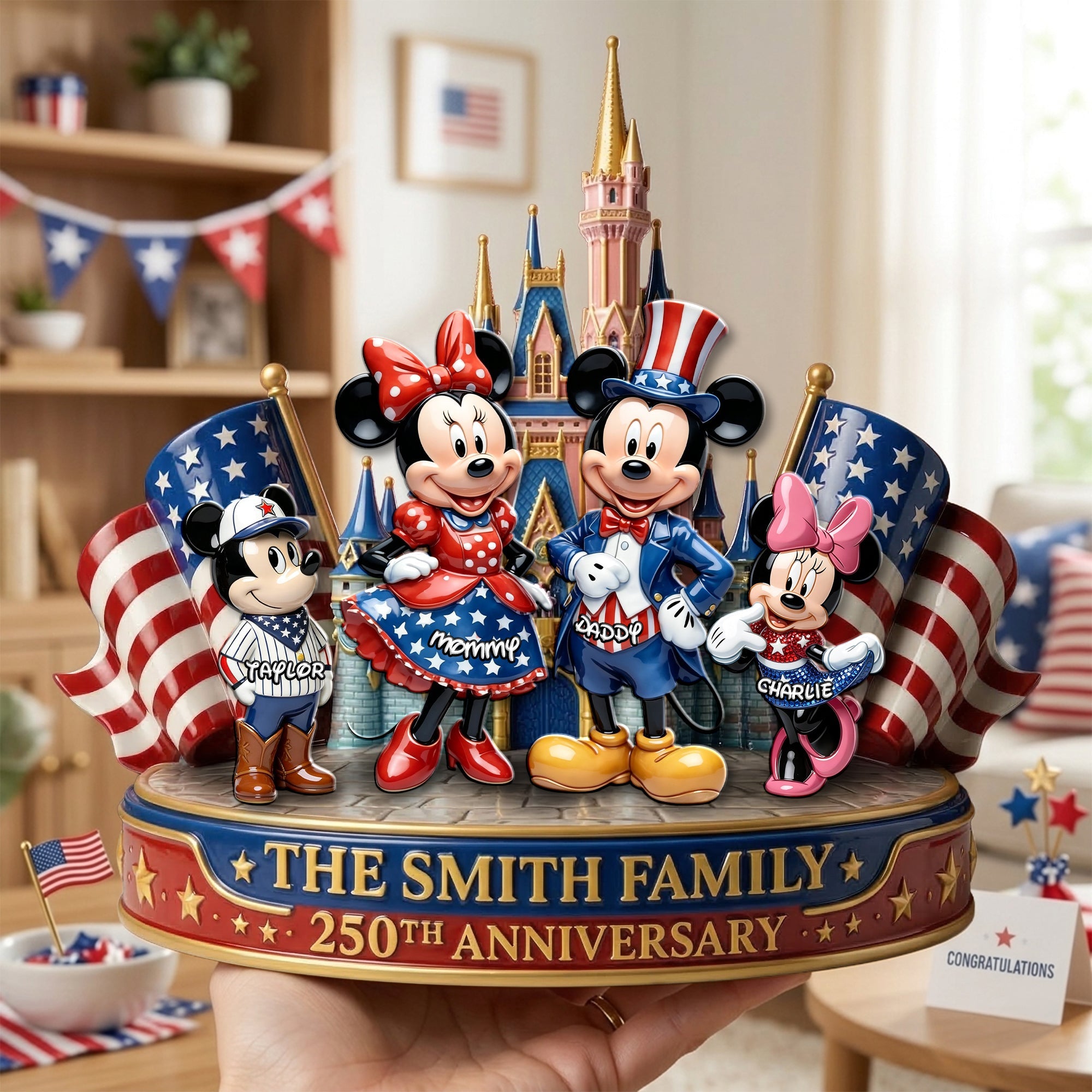 Celebrate 250 Years of America with Cute Characters - Personalized Acrylic Plaque Gift for Family Shaped Plaques PopCulturePrints