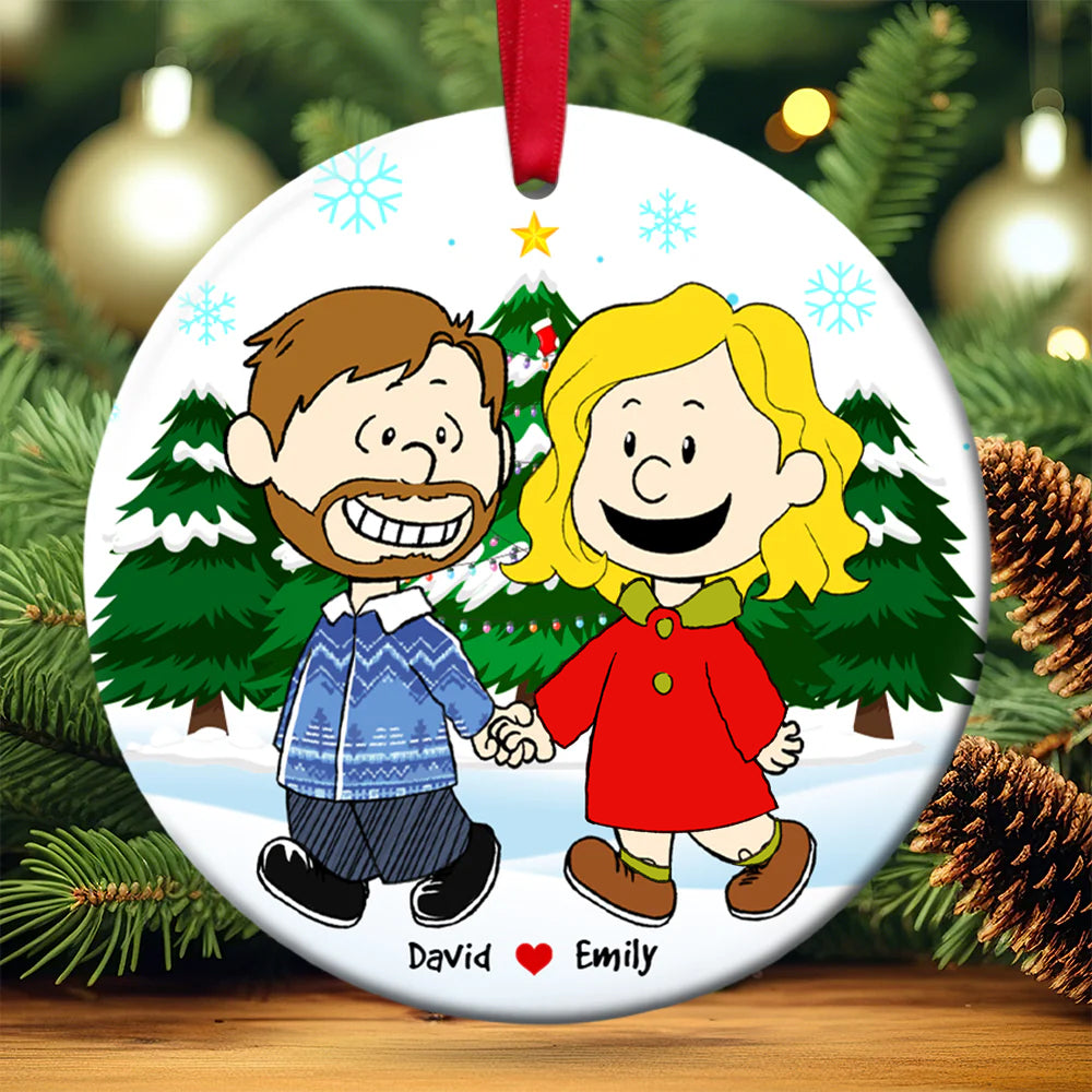 Embrace the Joy of Love - Kissing Couple Circle Ceramic Ornament - Personalized Gift for Couples Ornament PopCulturePrints