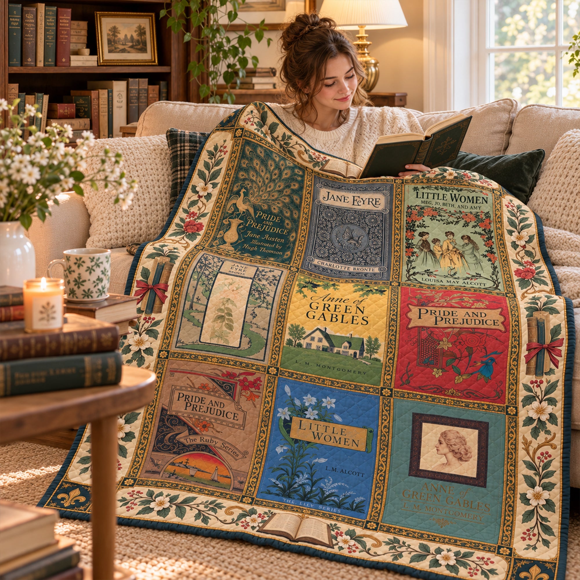 “Curl Up with Your Favorite Stories” - Vintage Book Collection Blanket - Personalized Gift for Book Lovers Blanket PopCulturePrints