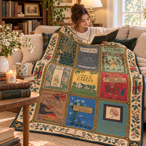 “Curl Up with Your Favorite Stories” - Vintage Book Collection Blanket - Personalized Gift for Book Lovers Blanket PopCulturePrints