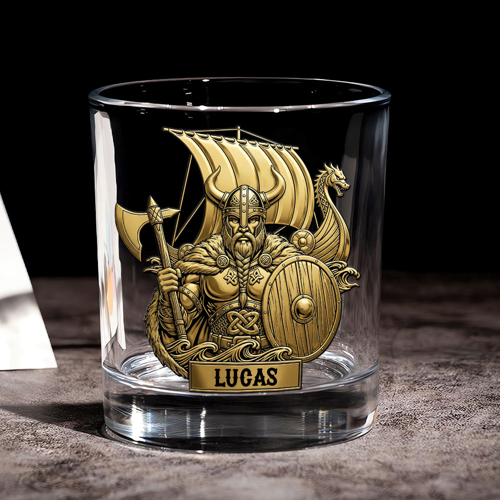 “True Warriors: Drink Like a Viking” - Personalized Whiskey Glass for Your Bold Spirits Whiskey Glass PopCulturePrints