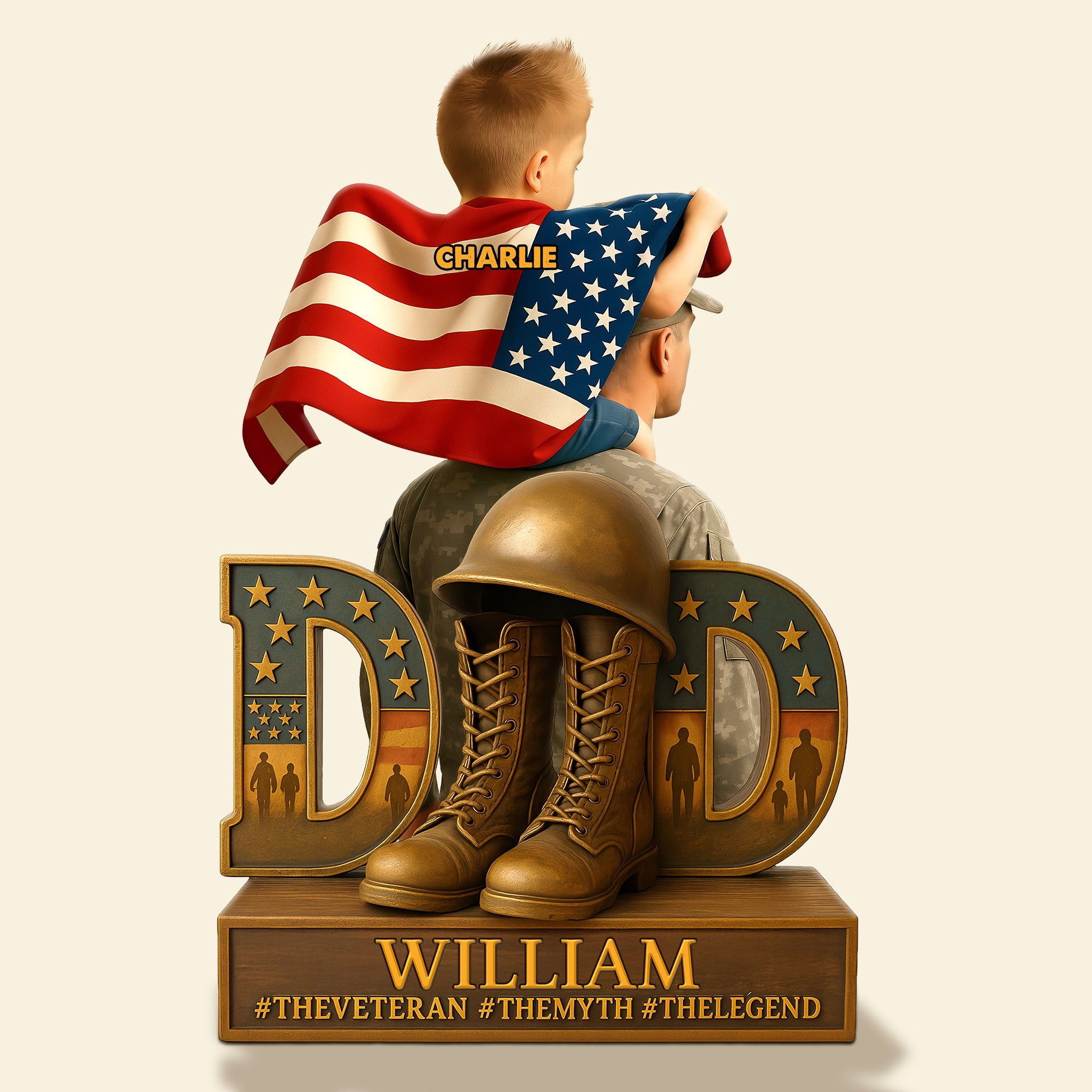 "A Veteran Dad: The Legend That Inspires" - Personalized Veteran Dad Plaque - Unique Gift for Fathers, Grandpas, and Heroes Shaped Plaques PopCulturePrints
