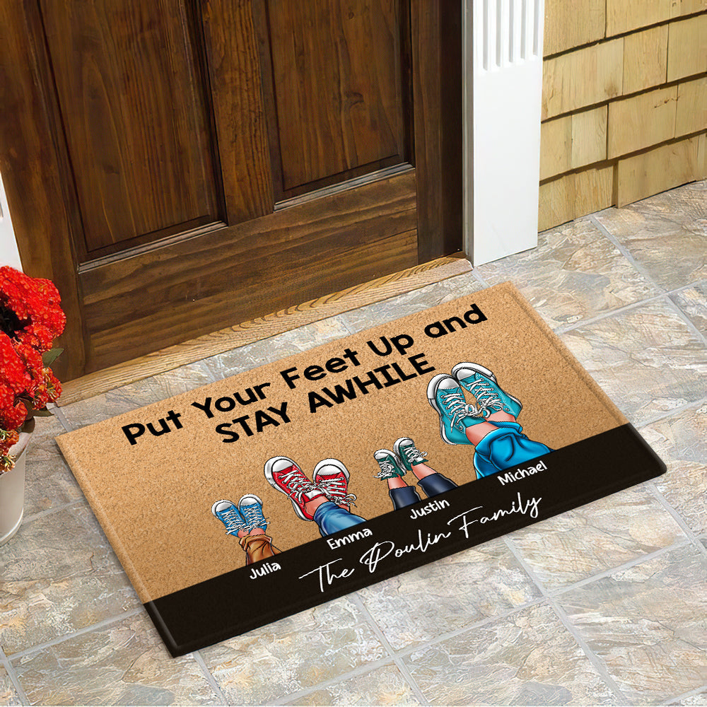 Personalized Family Sneakers Doormat - Put Your Feet Up and Stay Awhile Doormat PopCulturePrints