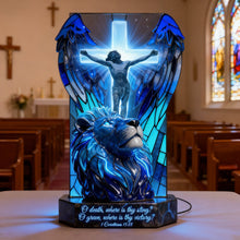 Load image into Gallery viewer, O Death, Where Is Thy Sting? Personalized Sacred Jesus Christ &amp; Lion Light Box - Meaningful Easter Gift for Christians Light Box PopCulturePrints

