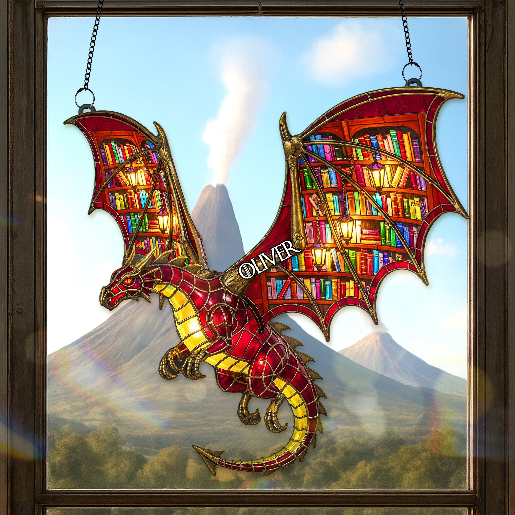 Ignite Your Imagination: Book Lover Dragon Suncatcher Ornament - Customizable Gift for Book Lovers Ornament PopCulturePrints