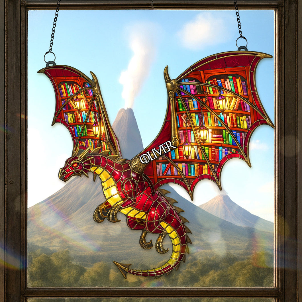 Ignite Your Imagination: Book Lover Dragon Suncatcher Ornament - Customizable Gift for Book Lovers Ornament PopCulturePrints