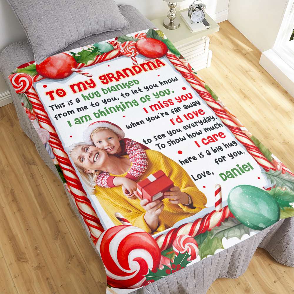 Personalized Christmas Hug Blanket for Grandma Blanket PopCulturePrints