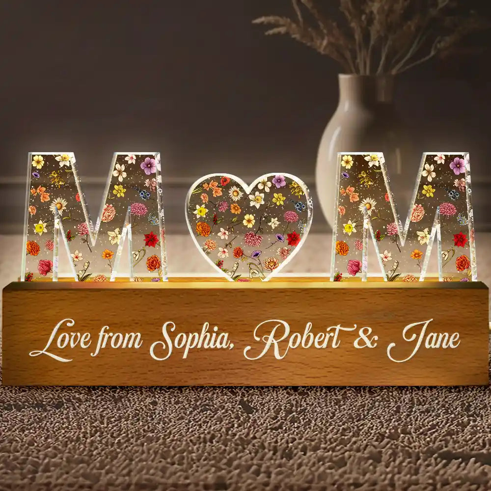 Love from Family - Personalized Floral Letter LED Light for Mom, Grandma & Special Occasions Custom Shaped LED Light PopCulturePrints