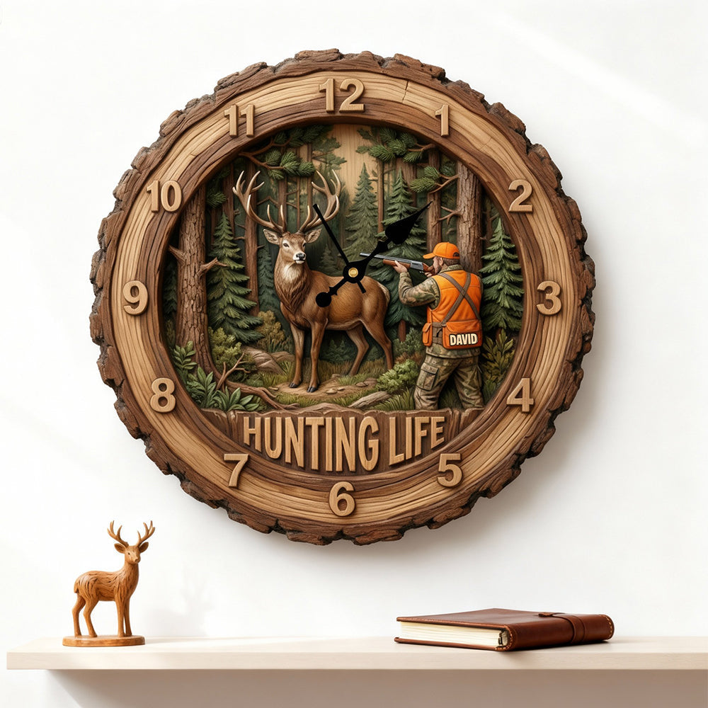 “Live the Hunting Life” - Personalized Acrylic Wall Clock - Custom Gift for Hunters, Dads, and Outdoor Enthusiasts Hanging Wall Clock PopCulturePrints