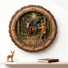 Load image into Gallery viewer, “Live the Hunting Life” - Personalized Acrylic Wall Clock - Custom Gift for Hunters, Dads, and Outdoor Enthusiasts Hanging Wall Clock PopCulturePrints
