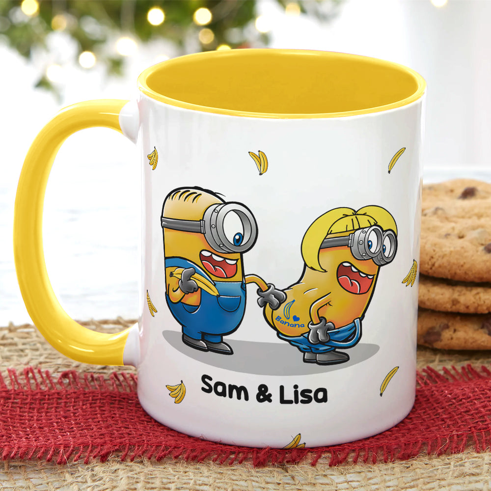 Personalized Cute Couple Mug - Minion-Style Touching Butt | Yellow Accent