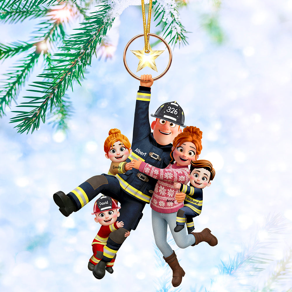 “Together We Stand, United in Love” - Fun Hanging Firefighter Family Ornament, Personalized Gift for Families Ornament PopCulturePrints