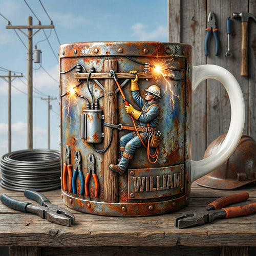 “Wiring Up Joy” - Personalized Lineman Coffee Mug - Custom Gift for Lineman Fans, Friends & Family Coffee Mug PopCulturePrints