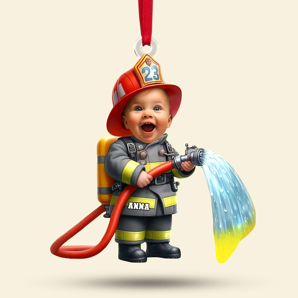 Personalized Kid Firefighter Photo Ornament Ornament PopCulturePrints