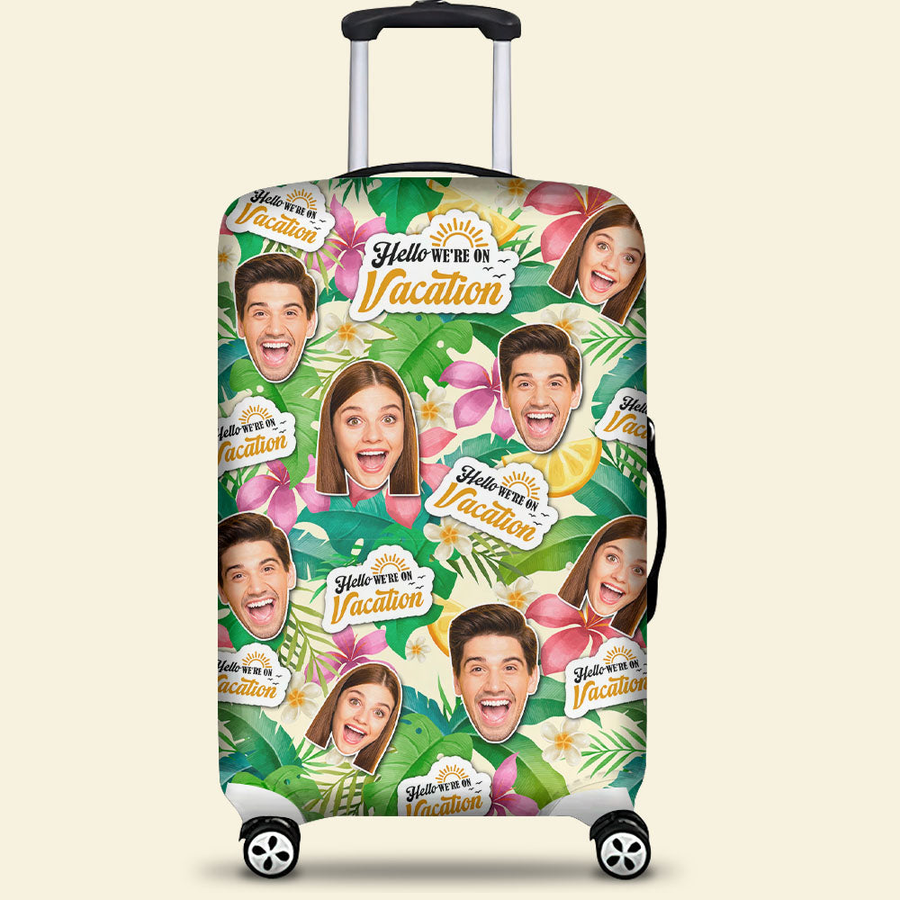 Personalized Couple Luggage Cover - Upload Your Faces with Lemon Pattern Luggage Covers PopCulturePrints