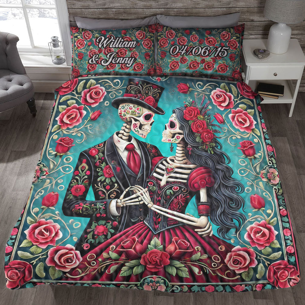 Personalized Skull Couple Quilt Bedding Set | Custom Gifts for Couples Blanket PopCulturePrints