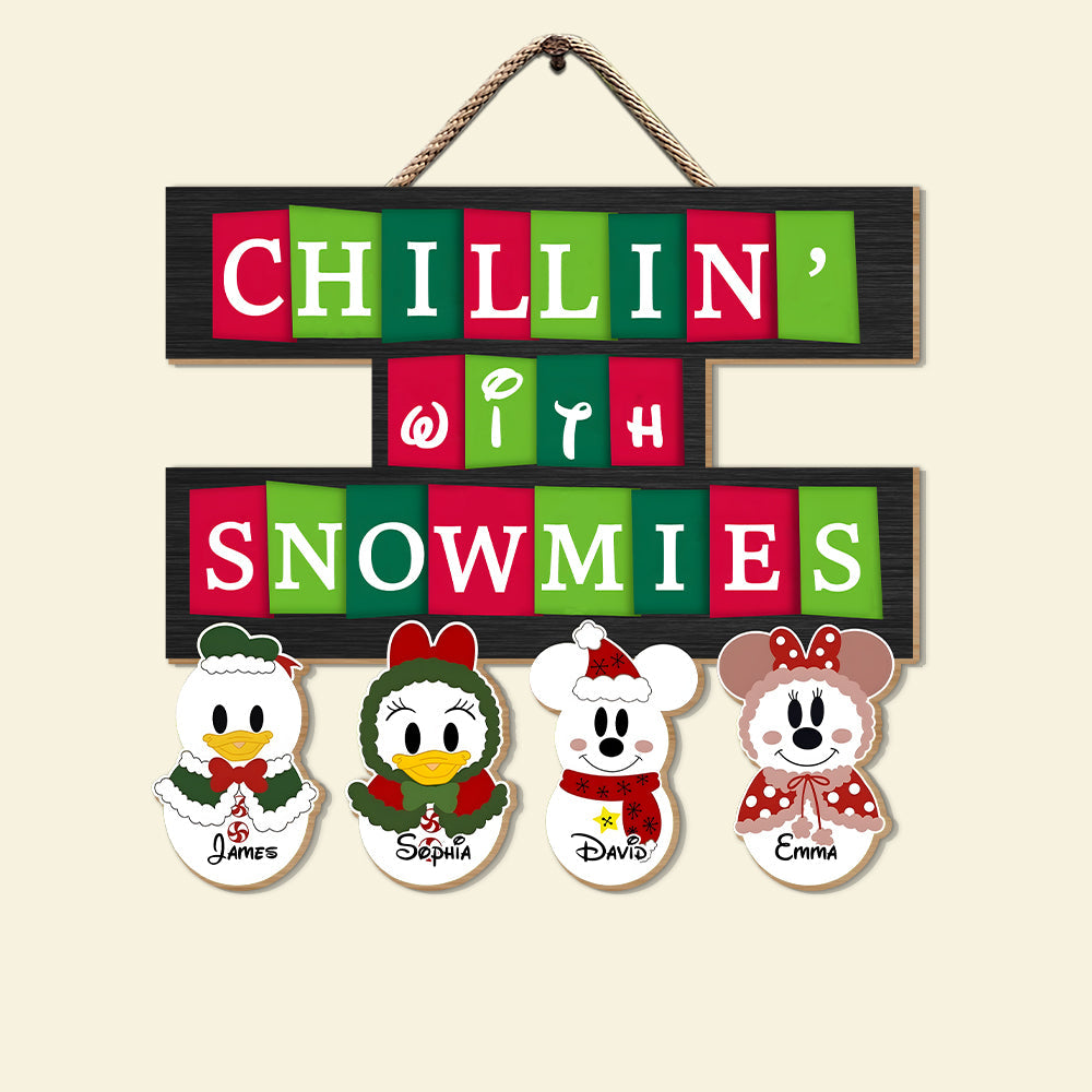 Custom Christmas Wood Sign for Grandma - Chillin' With Snowmies